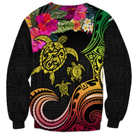 Hawaii Turtle Day Sweatshirt Polynesian Tattoo and Hibiscus Flowers LT03 - Polynesian Pride
