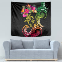 Hawaii Turtle Day Tapestry Polynesian Tattoo and Hibiscus Flowers LT03 - Polynesian Pride