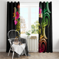 Hawaii Turtle Day Window Curtain Polynesian Tattoo and Hibiscus Flowers LT03 - Polynesian Pride