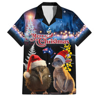 New Zealand and Australia Merry Christmas Hawaiian Shirt Kiwi Bird and Kangaroo Xmas Vibe LT03 Black - Polynesian Pride
