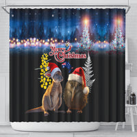 New Zealand and Australia Merry Christmas Shower Curtain Kiwi Bird and Kangaroo Xmas Vibe