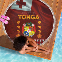 Tonga Independence Day Beach Blanket National Flag and Emblem with Ngatu Art Pattern LT03 - Polynesian Pride