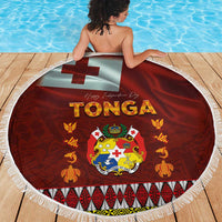 Tonga Independence Day Beach Blanket National Flag and Emblem with Ngatu Art Pattern LT03 - Polynesian Pride