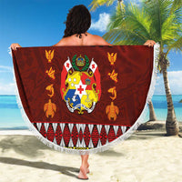 Tonga Independence Day Beach Blanket National Flag and Emblem with Ngatu Art Pattern LT03 - Polynesian Pride