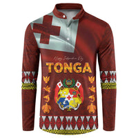 Tonga Independence Day Button Sweatshirt National Flag and Emblem with Ngatu Art Pattern LT03 Red - Polynesian Pride