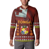 Tonga Independence Day Button Sweatshirt National Flag and Emblem with Ngatu Art Pattern LT03 - Polynesian Pride