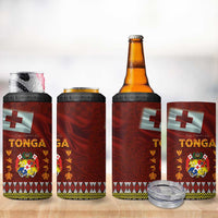 Tonga Independence Day 4 in 1 Can Cooler Tumbler National Flag and Emblem with Ngatu Art Pattern LT03 - Polynesian Pride
