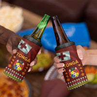 Tonga Independence Day 4 in 1 Can Cooler Tumbler National Flag and Emblem with Ngatu Art Pattern LT03 - Polynesian Pride