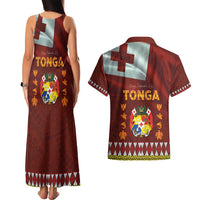 Tonga Independence Day Couples Matching Tank Maxi Dress and Hawaiian Shirt National Flag and Emblem with Ngatu Art Pattern LT03 - Polynesian Pride