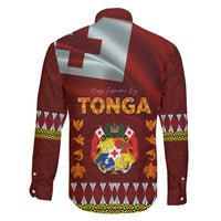 Tonga Independence Day Family Matching Long Sleeve Bodycon Dress and Hawaiian Shirt National Flag and Emblem with Ngatu Art Pattern