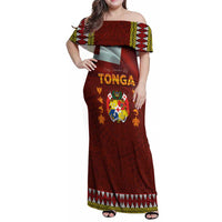 Tonga Independence Day Family Matching Off Shoulder Maxi Dress and Hawaiian Shirt National Flag and Emblem with Ngatu Art Pattern