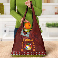 Tonga Independence Day Grocery Bag National Flag and Emblem with Ngatu Art Pattern LT03 - Polynesian Pride