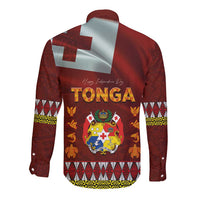Tonga Independence Day Long Sleeve Button Shirt National Flag and Emblem with Ngatu Art Pattern LT03 - Polynesian Pride