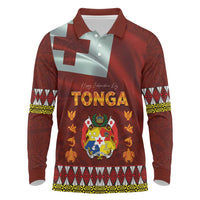 Tonga Independence Day Long Sleeve Polo Shirt National Flag and Emblem with Ngatu Art Pattern