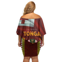 Tonga Independence Day Off Shoulder Short Dress National Flag and Emblem with Ngatu Art Pattern