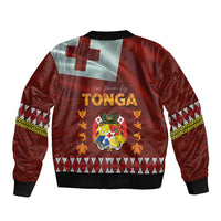 Tonga Independence Day Sleeve Zip Bomber Jacket National Flag and Emblem with Ngatu Art Pattern