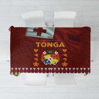 Tonga Independence Day Tablecloth National Flag and Emblem with Ngatu Art Pattern LT03 Red - Polynesian Pride
