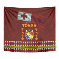 Tonga Independence Day Tapestry National Flag and Emblem with Ngatu Art Pattern