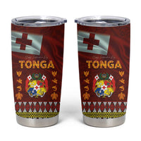 Tonga Independence Day Tumbler Cup National Flag and Emblem with Ngatu Art Pattern