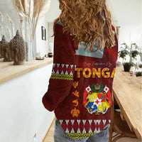 Tonga Independence Day Women Casual Shirt National Flag and Emblem with Ngatu Art Pattern