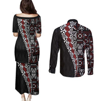 Tonga Ngatu Art Tattoo Polynesian Couples Matching Puletasi and Long Sleeve Button Shirt LT03 - Polynesian Pride