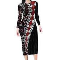 Tonga Ngatu Art Tattoo Polynesian Family Matching Long Sleeve Bodycon Dress and Hawaiian Shirt