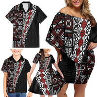 Tonga Ngatu Art Tattoo Polynesian Family Matching Off Shoulder Short Dress and Hawaiian Shirt