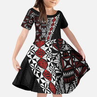 Tonga Ngatu Art Tattoo Polynesian Kid Short Sleeve Dress LT03 KID Black - Polynesian Pride