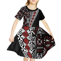 Tonga Ngatu Art Tattoo Polynesian Kid Short Sleeve Dress LT03 - Polynesian Pride