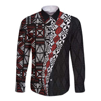 Tonga Ngatu Art Tattoo Polynesian Long Sleeve Button Shirt LT03 Unisex Black - Polynesian Pride
