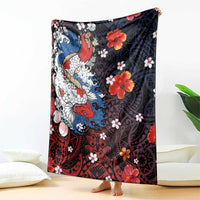 Hawaiian and Japanese Together Blanket Hibiscus and Koi Fish Polynesian Pattern Colorful Style LT03 - Polynesian Pride