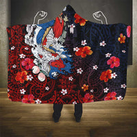 Hawaiian and Japanese Together Hooded Blanket Hibiscus and Koi Fish Polynesian Pattern Colorful Style LT03 - Polynesian Pride
