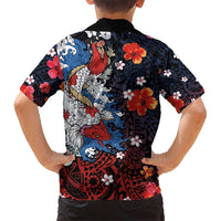 Hawaiian and Japanese Together Kid Hawaiian Shirt Hibiscus and Koi Fish Polynesian Pattern Colorful Style