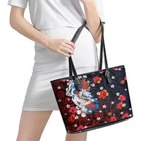 Hawaiian and Japanese Together Leather Tote Bag Hibiscus and Koi Fish Polynesian Pattern Colorful Style LT03 - Polynesian Pride
