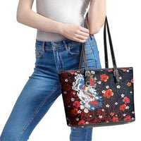 Hawaiian and Japanese Together Leather Tote Bag Hibiscus and Koi Fish Polynesian Pattern Colorful Style LT03 - Polynesian Pride