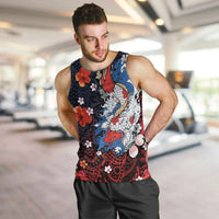 Hawaiian and Japanese Together Men Tank Top Hibiscus and Koi Fish Polynesian Pattern Colorful Style LT03 Red - Polynesian Pride