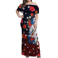 Hawaiian and Japanese Together Off Shoulder Maxi Dress Hibiscus and Koi Fish Polynesian Pattern Colorful Style LT03 Women Red - Polynesian Pride