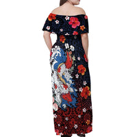Hawaiian and Japanese Together Off Shoulder Maxi Dress Hibiscus and Koi Fish Polynesian Pattern Colorful Style LT03 - Polynesian Pride