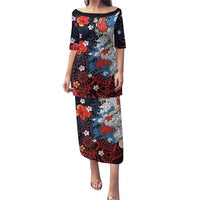 Hawaiian and Japanese Together Puletasi Hibiscus and Koi Fish Polynesian Pattern Colorful Style LT03 Long Dress Red - Polynesian Pride