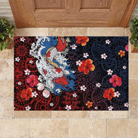 Hawaiian and Japanese Together Rubber Doormat Hibiscus and Koi Fish Polynesian Pattern Colorful Style LT03 Red - Polynesian Pride