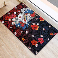 Hawaiian and Japanese Together Rubber Doormat Hibiscus and Koi Fish Polynesian Pattern Colorful Style LT03 - Polynesian Pride