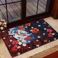 Hawaiian and Japanese Together Rubber Doormat Hibiscus and Koi Fish Polynesian Pattern Colorful Style LT03 - Polynesian Pride