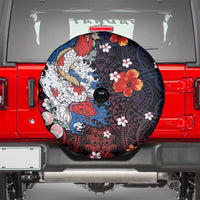 Hawaiian and Japanese Together Spare Tire Cover Hibiscus and Koi Fish Polynesian Pattern Colorful Style LT03 - Polynesian Pride