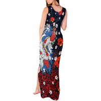Hawaiian and Japanese Together Tank Maxi Dress Hibiscus and Koi Fish Polynesian Pattern Colorful Style LT03 - Polynesian Pride