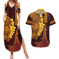 Hawaii Volcano Couples Matching Summer Maxi Dress and Hawaiian Shirt Polynesian and Kakau Pattern LT03 Red - Polynesian Pride