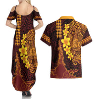 Hawaii Volcano Couples Matching Summer Maxi Dress and Hawaiian Shirt Polynesian and Kakau Pattern LT03 - Polynesian Pride
