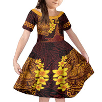Hawaii Volcano Family Matching Off The Shoulder Long Sleeve Dress and Hawaiian Shirt Polynesian and Kakau Pattern LT03 Daughter's Dress Red - Polynesian Pride