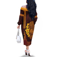 Hawaii Volcano Family Matching Off The Shoulder Long Sleeve Dress and Hawaiian Shirt Polynesian and Kakau Pattern LT03 - Polynesian Pride