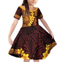 Hawaii Volcano Family Matching Off Shoulder Short Dress and Hawaiian Shirt Polynesian and Kakau Pattern LT03 Daughter's Dress Red - Polynesian Pride