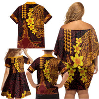 Hawaii Volcano Family Matching Off Shoulder Short Dress and Hawaiian Shirt Polynesian and Kakau Pattern LT03 - Polynesian Pride